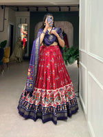Thumbnail for Malishka Womens Red Dola Silk With Foil Print Lehenga Choli Set