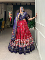 Thumbnail for Malishka Womens Red Dola Silk With Foil Print Lehenga Choli Set
