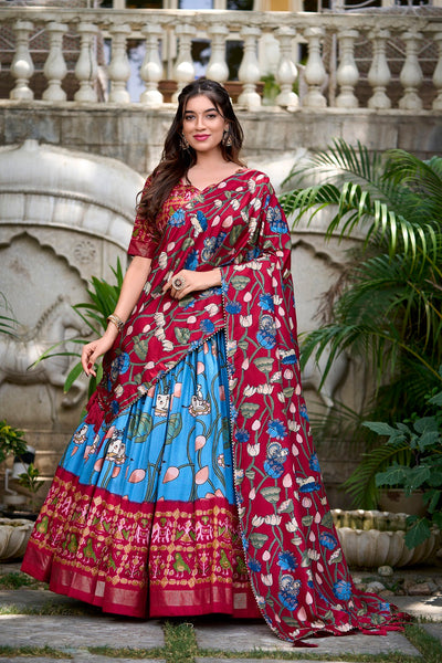 Malishka Womens Firozi Dola Silk With Foil Print Lehenga Choli Set