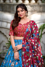 Thumbnail for Malishka Womens Firozi Dola Silk With Foil Print Lehenga Choli Set