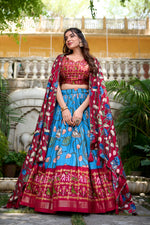 Thumbnail for Malishka Womens Firozi Dola Silk With Foil Print Lehenga Choli Set
