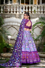 Thumbnail for Malishka Womens Lavender Dola Silk With Foil Print Lehenga Choli Set