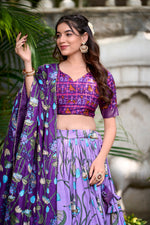 Thumbnail for Malishka Womens Lavender Dola Silk With Foil Print Lehenga Choli Set