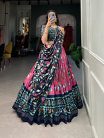 Thumbnail for Malishka Womens Pink Dola Silk With Foil Print Lehenga Choli Set