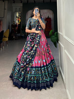 Thumbnail for Malishka Womens Pink Dola Silk With Foil Print Lehenga Choli Set