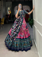 Thumbnail for Malishka Womens Pink Dola Silk With Foil Print Lehenga Choli Set