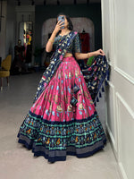 Thumbnail for Malishka Womens Pink Dola Silk With Foil Print Lehenga Choli Set