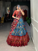 Thumbnail for Malishka Womens Firozi Dola Silk With Bandhani Print Lehenga Choli Set