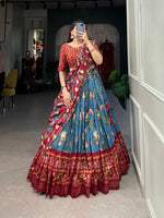 Thumbnail for Malishka Womens Firozi Dola Silk With Bandhani Print Lehenga Choli Set