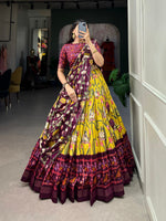 Thumbnail for Malishka Womens Yellow Dola Silk With Bandhani Print Lehenga Choli Set