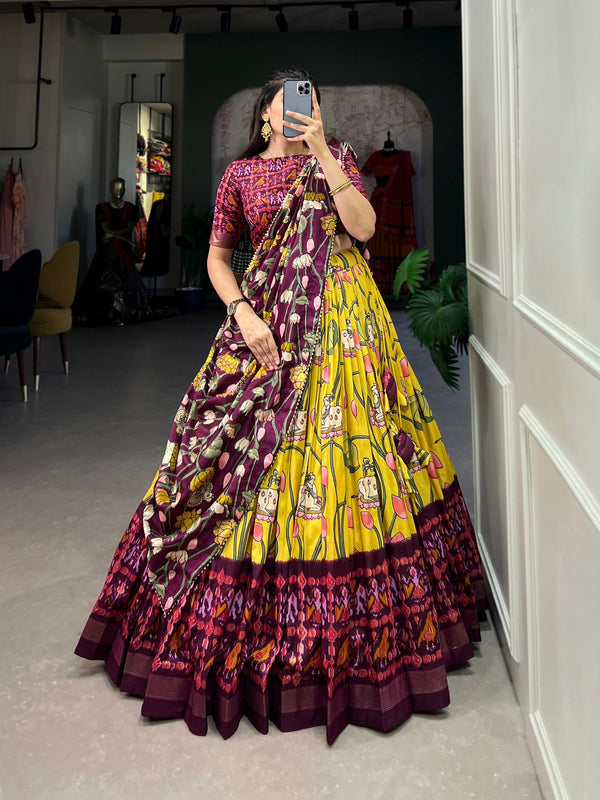 Malishka Womens Yellow Dola Silk With Bandhani Print Lehenga Choli Set