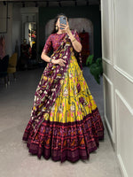 Thumbnail for Malishka Womens Yellow Dola Silk With Bandhani Print Lehenga Choli Set