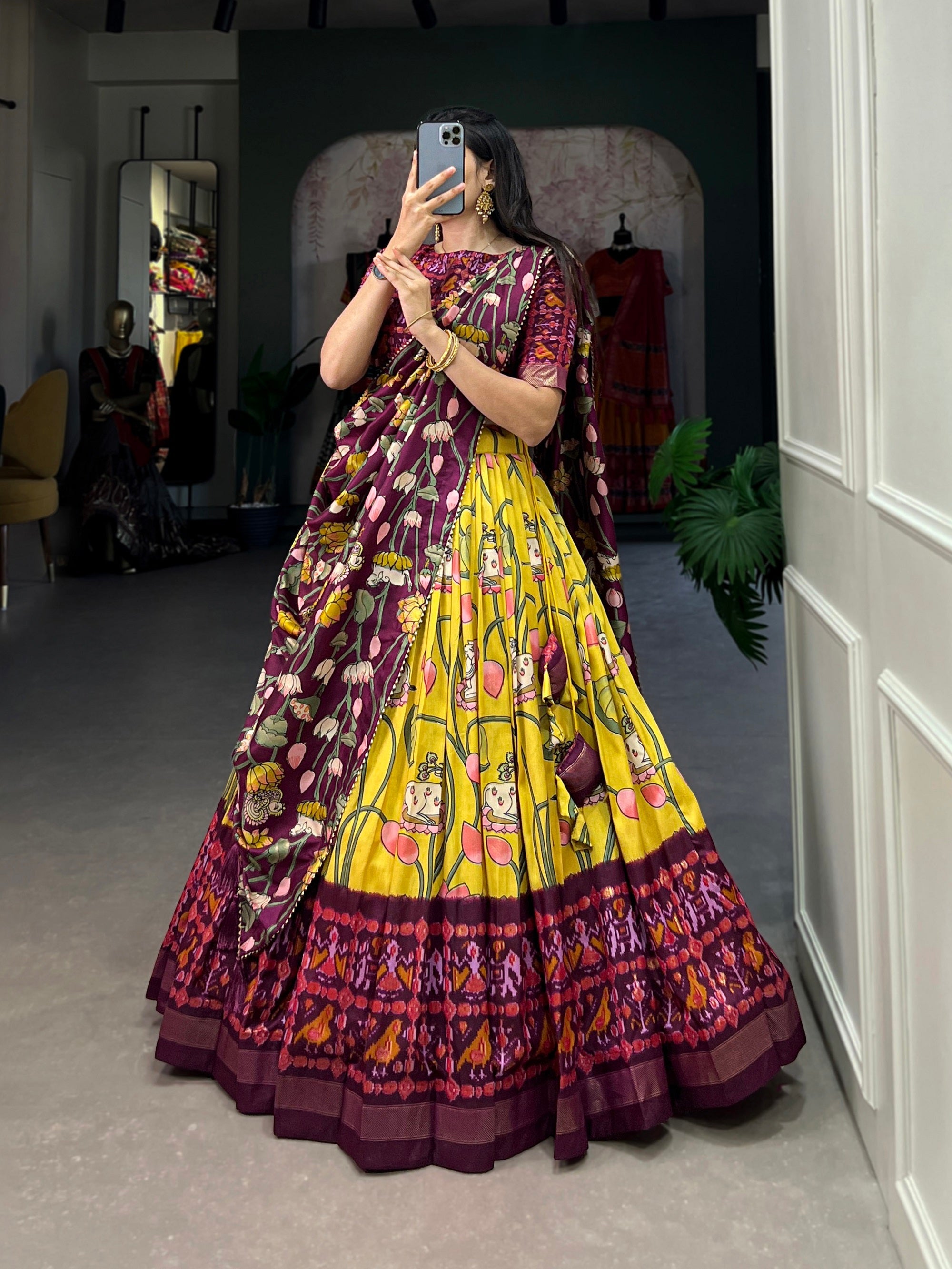 Malishka Womens Yellow Dola Silk With Bandhani Print Lehenga Choli Set