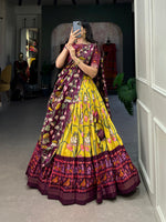 Thumbnail for Malishka Womens Yellow Dola Silk With Bandhani Print Lehenga Choli Set