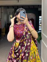 Thumbnail for Malishka Womens Yellow Dola Silk With Bandhani Print Lehenga Choli Set