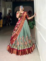 Thumbnail for Malishka Womens Sea Green Dola Silk With Foil Print Lehenga Choli Set