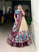 Thumbnail for Malishka Womens White Dola Silk With Foil Print Lehenga Choli Set