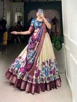 Thumbnail for Malishka Womens White Dola Silk With Foil Print Lehenga Choli Set