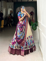 Thumbnail for Malishka Womens White Dola Silk With Foil Print Lehenga Choli Set