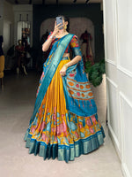 Thumbnail for Malishka Womens Yellow Dola Silk With Foil Print Lehenga Choli Set