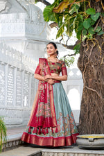 Thumbnail for Malishka Womens Sea Green Dola Silk With Foil Print Lehenga Choli Set