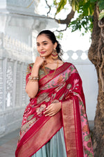 Thumbnail for Malishka Womens Sea Green Dola Silk With Foil Print Lehenga Choli Set