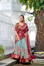 Thumbnail for Malishka Womens Sea Green Dola Silk With Foil Print Lehenga Choli Set