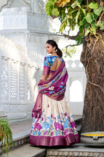 Thumbnail for Malishka Womens White Dola Silk With Foil Print Lehenga Choli Set