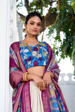 Thumbnail for Malishka Womens White Dola Silk With Foil Print Lehenga Choli Set
