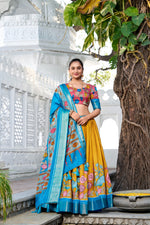 Thumbnail for Malishka Womens Yellow Dola Silk With Foil Print Lehenga Choli Set