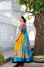 Thumbnail for Malishka Womens Yellow Dola Silk With Foil Print Lehenga Choli Set