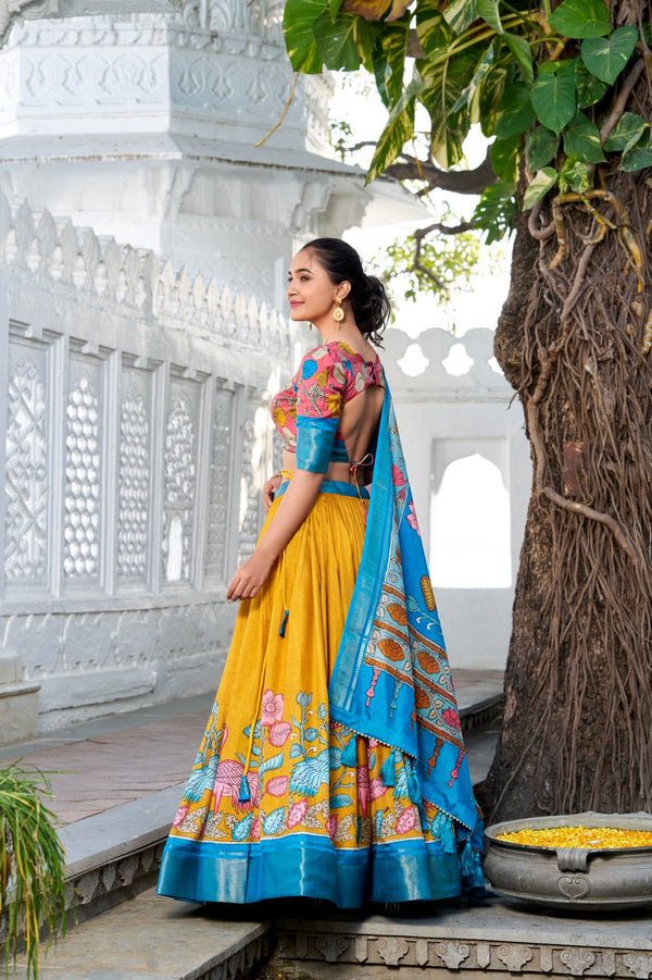 Malishka Womens Yellow Dola Silk With Foil Print Lehenga Choli Set