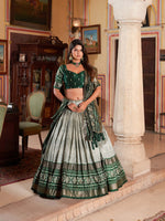 Thumbnail for Malishka Womens Green Dola Silk With Foil Print Lehenga Choli Set