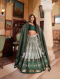 Thumbnail for Malishka Womens Green Dola Silk With Foil Print Lehenga Choli Set