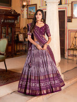 Thumbnail for Malishka Womens Wine Dola Silk With Foil Print Lehenga Choli Set