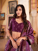 Thumbnail for Malishka Womens Wine Dola Silk With Foil Print Lehenga Choli Set