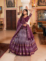 Thumbnail for Malishka Womens Wine Dola Silk With Foil Print Lehenga Choli Set