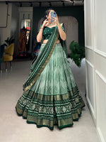 Thumbnail for Malishka Womens Green Dola Silk With Foil Print Lehenga Choli Set