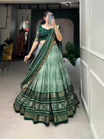 Thumbnail for Malishka Womens Green Dola Silk With Foil Print Lehenga Choli Set