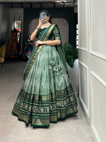 Thumbnail for Malishka Womens Green Dola Silk With Foil Print Lehenga Choli Set