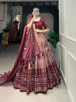 Thumbnail for Malishka Womens Maroon Dola Silk With Foil Print Lehenga Choli Set