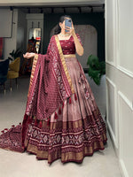 Thumbnail for Malishka Womens Maroon Dola Silk With Foil Print Lehenga Choli Set