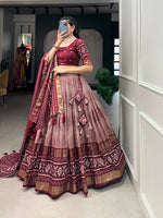 Thumbnail for Malishka Womens Maroon Dola Silk With Foil Print Lehenga Choli Set