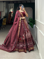 Thumbnail for Malishka Womens Maroon Dola Silk With Foil Print Lehenga Choli Set