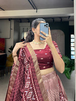 Thumbnail for Malishka Womens Maroon Dola Silk With Foil Print Lehenga Choli Set