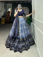 Thumbnail for Malishka Womens Navy Blue Dola Silk With Foil Print Lehenga Choli Set