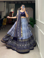 Thumbnail for Malishka Womens Navy Blue Dola Silk With Foil Print Lehenga Choli Set