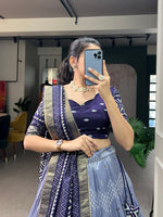 Thumbnail for Malishka Womens Navy Blue Dola Silk With Foil Print Lehenga Choli Set