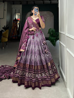 Thumbnail for Malishka Womens Wine Dola Silk With Foil Print Lehenga Choli Set