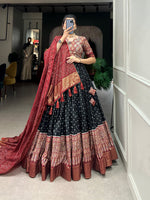 Thumbnail for Malishka Womens Black Dola Silk With Foil Print Lehenga Choli Set